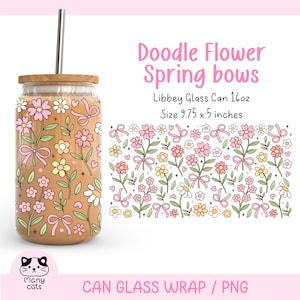 Doodle Blume Frühling Bögen 16 Unzen Libbey Glasdosenverpackung Png Kokette Ästhetische Glasverpackungen Pastellblumentassenverpackungen Whimsy Kaffeeglasverpackungen Png