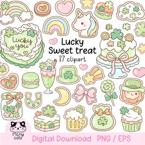 Clipart de Dulce de la Suerte, Día de San Patricio PNG, Amuletos de la Suerte PNG, Galletas Kawaii, Estética Femenina, Regalo de San Patricio