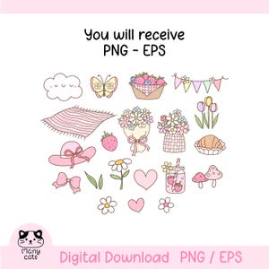 Spring picnic clipart Springtime clipart Silly goose clipart Cute cottagecore png Farmhouse picnic png Garden picnic png Spring gift png image 3