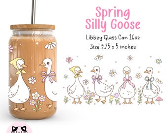 Spring Silly Goose 16oz Libbey Glass Can Wrap Png Cottage Goose Glass Can Wrap Coquette Goose Cup Wrap Goose Floral Glass Can Spring Gift