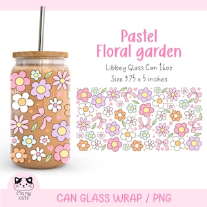 Pastellblumengarten 16 Unzen Libbey Glasdosenverpackung Png Frühlingsblumen Glasverpackung Cottagecore Eiskaffeetassenverpackung Coquette Frühlingsglasverpackung