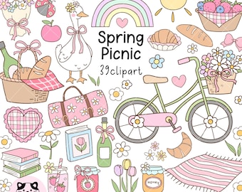 Spring picnic clipart Springtime clipart Silly goose clipart Cute cottagecore png Farmhouse picnic png Garden picnic png Spring gift png