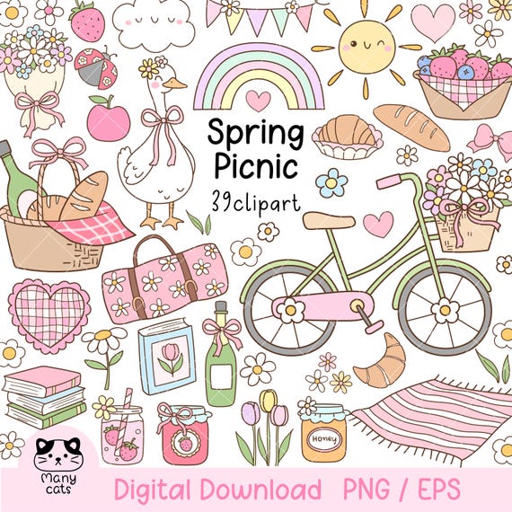 Spring picnic clipart Springtime clipart Silly goose clipart Cute cottagecore png Farmhouse picnic png Garden picnic png Spring gift png