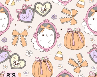 Coquette Spooky Ghost Seamless Pattern Halloween Bow Seamless Pumpkin Ghost Repeating Pattern Halloween Aesthetics  Halloween Digital Paper