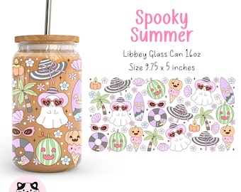 Spooky Summer 16oz Libbey Glass Can Wrap Png Pastel Summerween Glass Can Kawaii Halloween Png Halloween Iced Coffee Cup Summer Gift Png