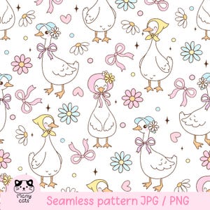 Pastel floral silly goose seamless pattern Spring goose pattern Coquette goose repeating pattern Ducks pattern Goose floral digital paper