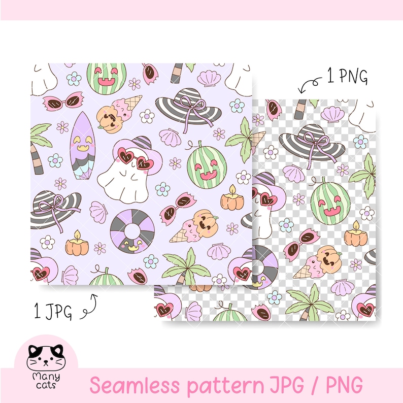Spooky Summer Seamless Pattern Pastel Summerween Pattern Cute Halloween ...