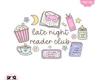 Klub Czytelników Late Night, PNG, Środek Nocy, Książki Fantasy, Projekt Książki Kindle, Prezent dla Miłośników Książek