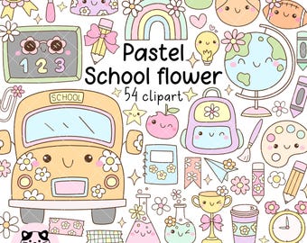 Pastel school clipart Girly teacher png Back to school png Education clipart Positive vibe png School bus Books Apple Pencil Classroom decor