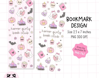 Horror Girly Book Bookmark PNG, Modna estetyka, Miłośniczka horrorów, Prezent dla miłośniczki książek (Pobieranie cyfrowe)
