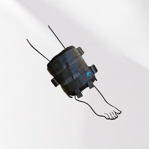 May include: Black ankle brace with multiple straps and buckles, featuring a blue logo. The brace is attached to a line drawing of a foot. The background is plain white.