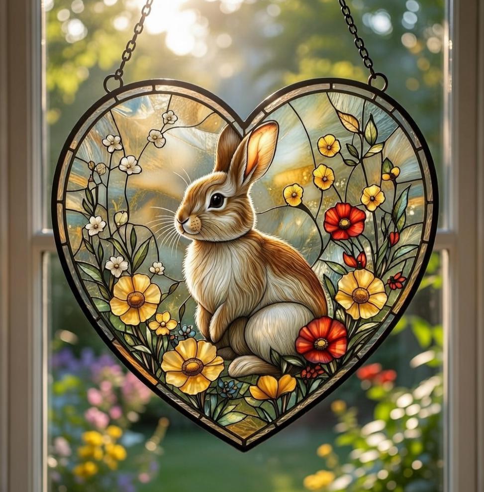 Stained Glass Rabbit Suncatcher, Floral Bunny Window Hanging, Easter ...