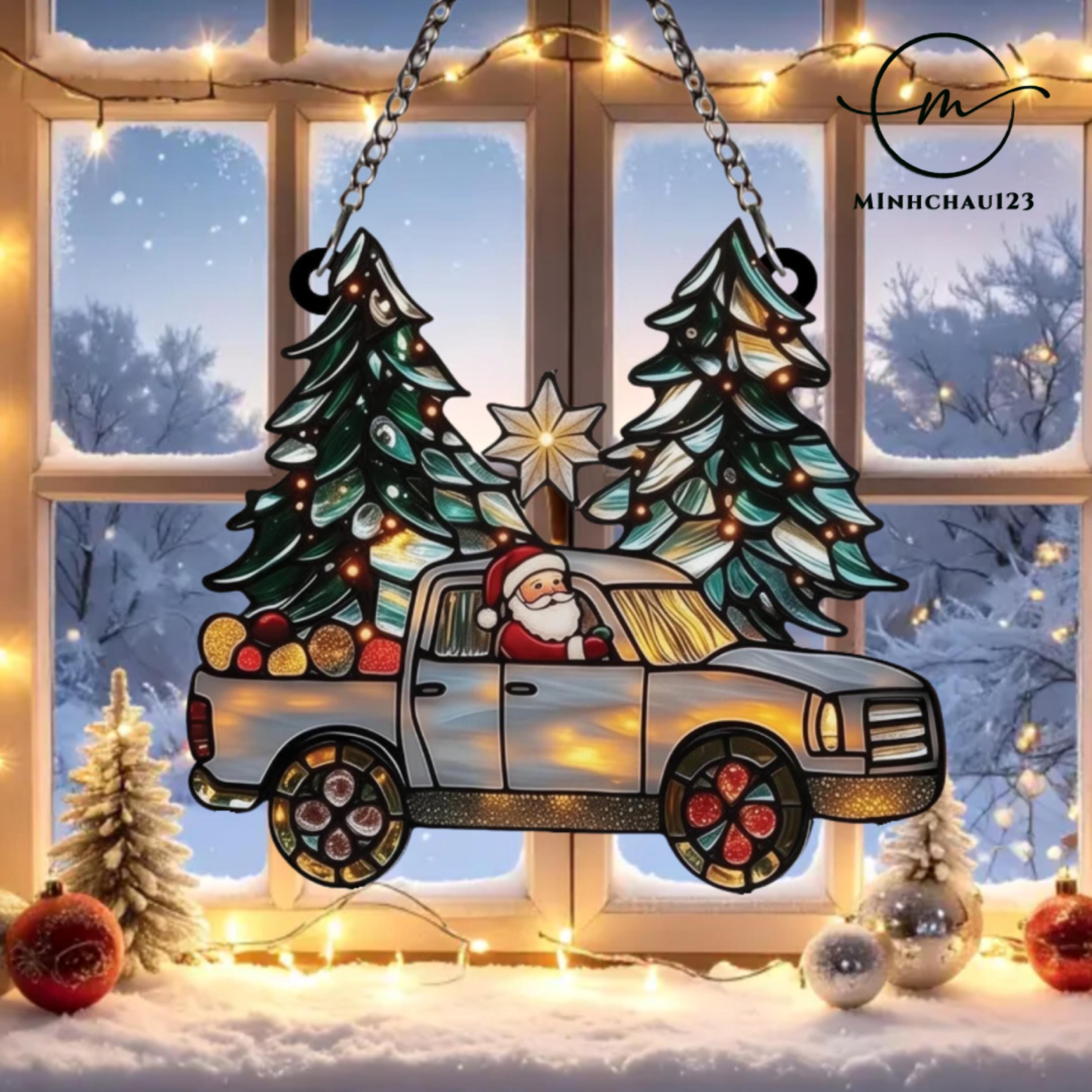 Discover Santa Truck Christmas Acrylic Suncatcher for Window Decor and Ornaments