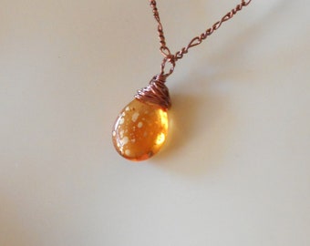 Golden Topaz Teardrop Necklace Wire Wrapped  November Birthstone topaz necklace November birthday necklace