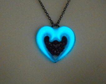 GLOW in the DARK Heart Necklace, heart Pendant, Gothic necklace glowing necklace SALE!