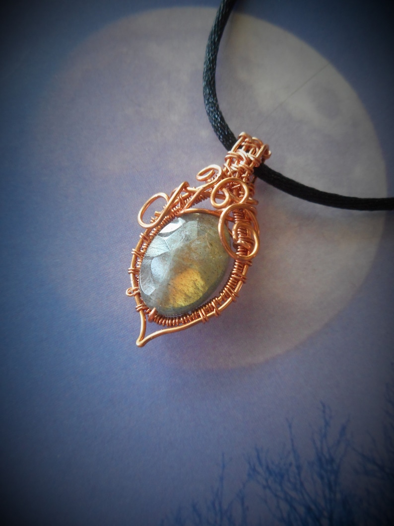 Labradorite and Copper Wire Weaved Necklace Victorian Filigree FREE SHIPPING