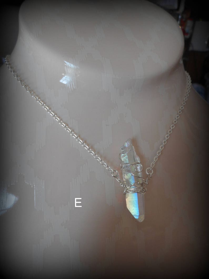 Clear Raw Crystal Pendant Angel Aura Wire Wrapped Crystal Quartz Necklace Bohemian Rustic