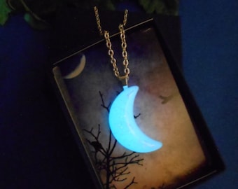 Glow In The Dark Moon Necklace Handmade Jewelry Valentines Day Gift birthday Gift mothers day gift  For Her Moon Necklace Gifts For Women