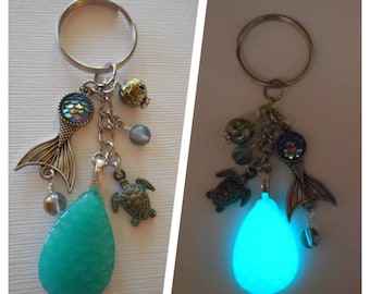 mermaid tail keychain mermaid scales ocean girl summer love mermaid beach inspired key chain or car charm purse charm glows in the dark