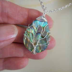 Abalone Tree of Life Necklace: Silver Wire Wrapped Pendant