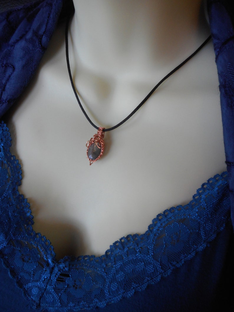 Labradorite and Copper Wire Weaved Necklace Victorian Filigree FREE SHIPPING