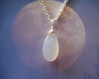 White Chalcedony Necklace Pendant, Drop Necklace - Peaceful Easy Healing