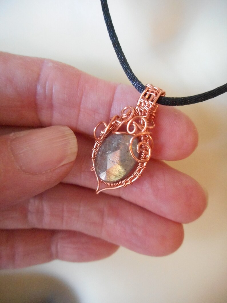 Labradorite and Copper Wire Weaved Necklace Victorian Filigree FREE SHIPPING