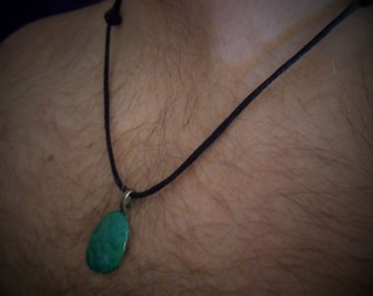 Viking Norse Rustic Manly Pendant / Necklace - Chrysocolla - Turquoise color Survivor Necklace