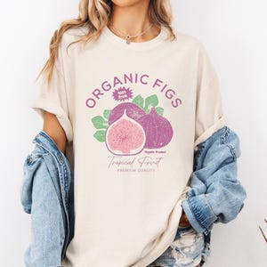 Vintage T-shirt met vijgenprint: shirt Cottagecore Fruit - comfortabele kleuren, maat S-4XL