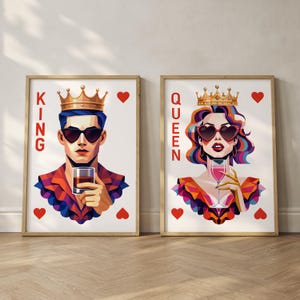 King & Queen of Hearts Printable Wall Art – Playing Card Print Set, Digital Download, Dopamine Decor, Dorm Room Art, King and Queen Poster