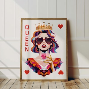Queen of Hearts Wall Art – Queen Poster Apartment Decor, Playing Card Poster Wall Art, Queen of Hearts Art Digital Download, Dorm Room Decor