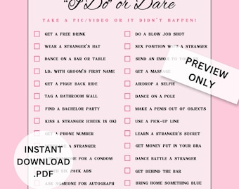 Bachelorette Dare Game/Scavenger Hunt - Bridal Shower & Bach Party Downloadable Printout Game