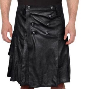 Handmade Black Leather Utility Kilt: Scottish Warrior Style