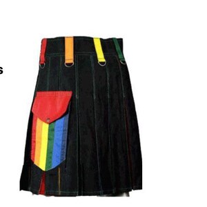 Rainbow Pride Kilt: Hybrid Cotton Utility Kilt for Men, Adjustable Fit, Custom Size, Handmade