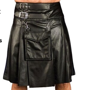 Handmade Black Leather Kilt: Gothic Utility Style