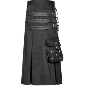 Premium Handmade Black Leather Utility KILT for Men - Scottish Utility Kilt - Made to Order - Warrior Kilt - LARP - Vikings Cotton Skirt