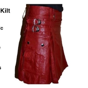 Genuine Leather Men Red Kilt - Handmade Men Leather Warrior Kilt - Gothic Leather Men Gladiator Kilt - Leather Utility Kilt -  Kilt For Men