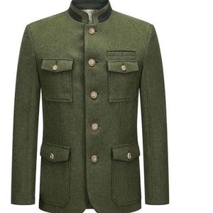 Men&#39;s Bavarian Loden Wool Jacket: Traditional Austrian Trachten Oktoberfest Blazer