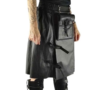 Handmade Black Leather Utility Kilt: Gothic Punk Fashion