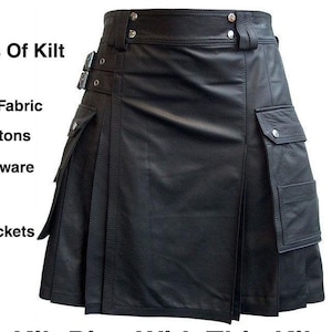 Premium Handmade Black Leather Utility KILT for Men - Scottish Utility Kilt - Made to Order - Warrior Kilt - LARP - Black Kilted Skirt