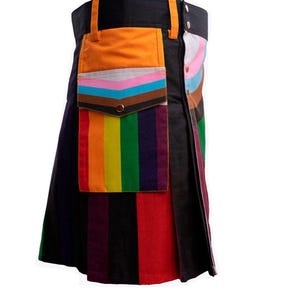 LGBTQ Pride Rainbow Cotton Utility Kilt:  Adjustable Fit, Custom Size, Handmade