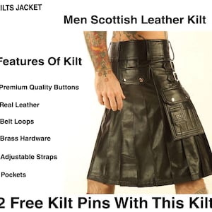 Handmade Black Leather Utility Kilt: Scottish Warrior Design