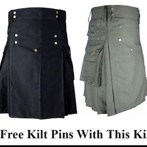 Utility Kilt for Men - Heavy Duty Cargo Kilt, 100% Cotton, Handmade