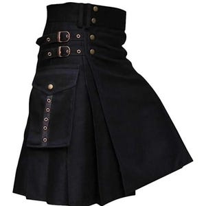 Men&#39;s Cotton Utility Kilt: Handmade Modern Scottish Style with Cargo Pockets