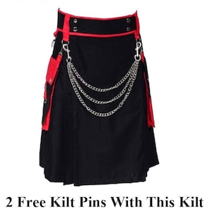 Handmade Scottish Cotton Utility Kilt: Cargo Pockets, Adjustable Fit, Custom Size