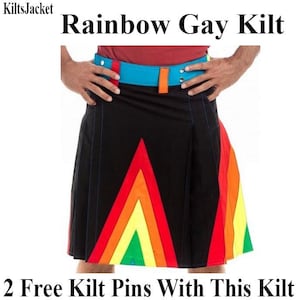 Rainbow Pride Utility Kilt: Handmade LGBT Gay Kilt, 100% Cotton, Adjustable Fit, Custom Size