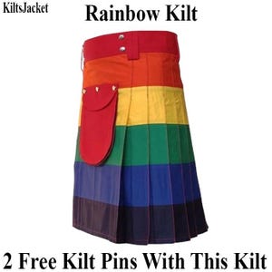 Rainbow Hybrid Utility Kilt: LGBT Gay Pride, 100% Cotton, Adjustable Fit, Custom Size, Handmade