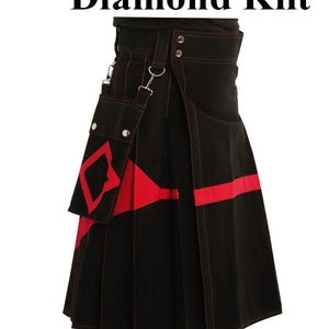 Diamond Utility Kilt: Detachable Pockets, Cargo Kilt, Custom Fit, Modern Design, Handmade