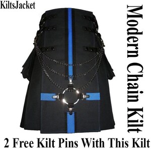 Black Stylish Utility Kilt: Heavy-Duty Cargo Pockets, Custom Fit, 100% Cotton, Handmade Kilt
