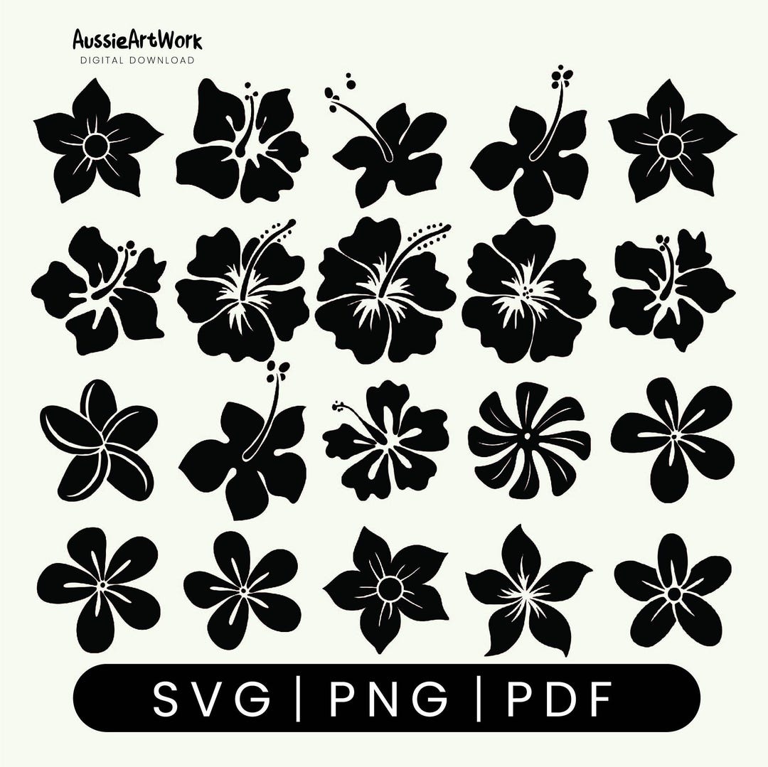 Hibiscus Flowers Svg Bundle, Hibiscus Svg Png, Tropical Floral Clipart ...